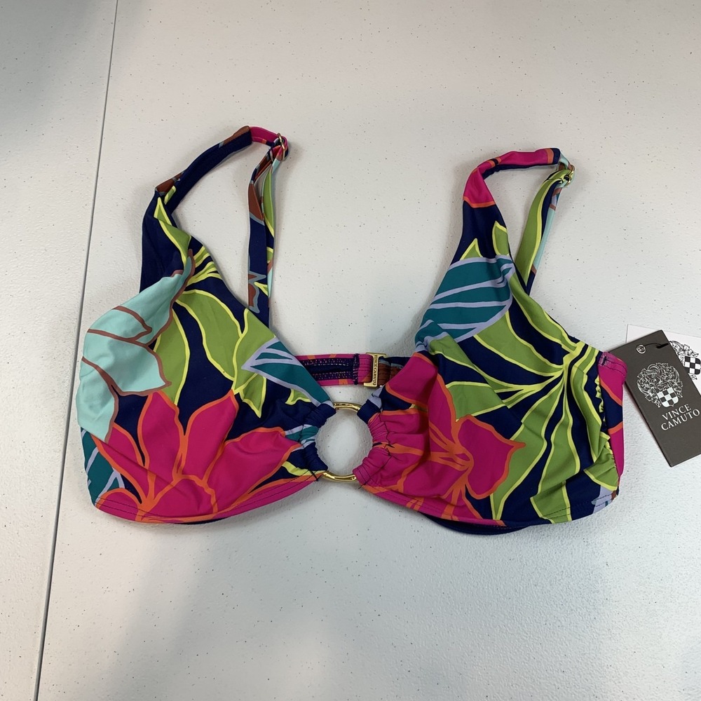 Vince Camuto Women's Swim Bikini Top L Floral‎ Tropical Underwire O Ring Beach